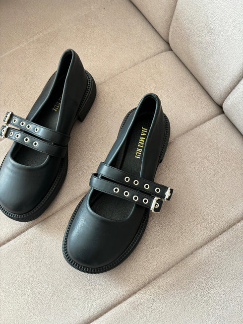 Double Buckle Straps Marry Jane Shoes